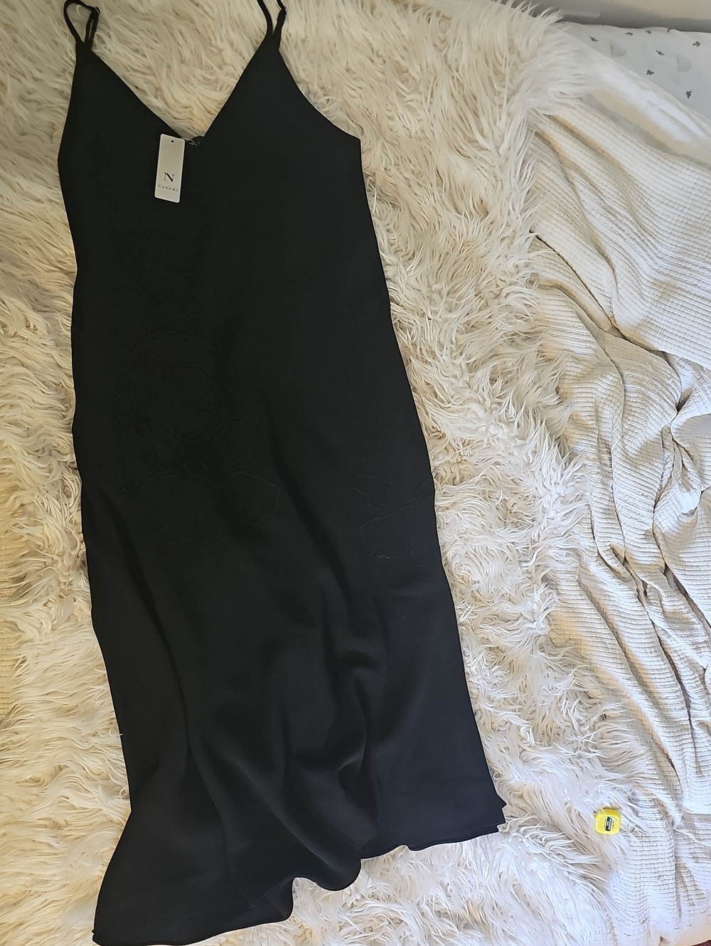 N. Natori Black Spaghetti Strap Dress with V-Neck